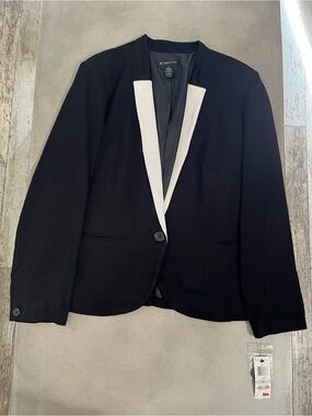 INC International Concepts Plus Size 1X Tuxedo Blazer Black White Lapel NWT